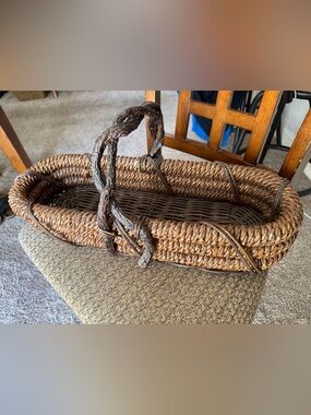 Rustic Farmhouse Twisted Willow Handle Basket Long Gathering Grapevine Rattan